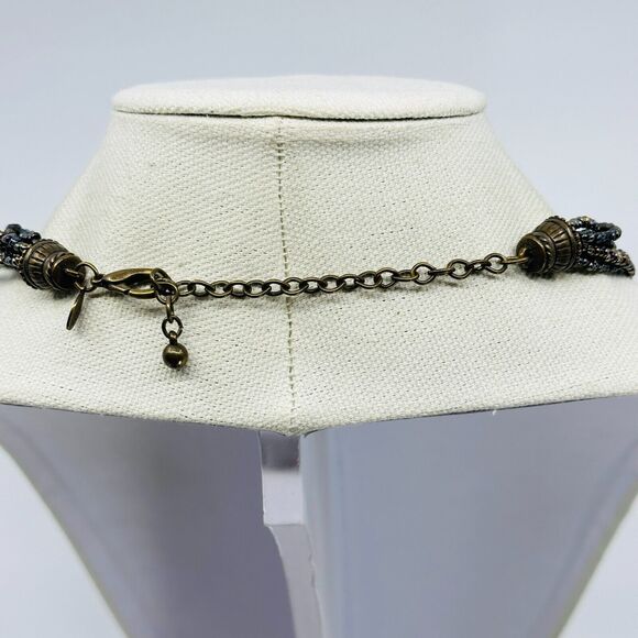 Chicos Necklace Gray Black Layered Multi Strand Fringe Charm Beaded Jewelry - Picture 6 of 8